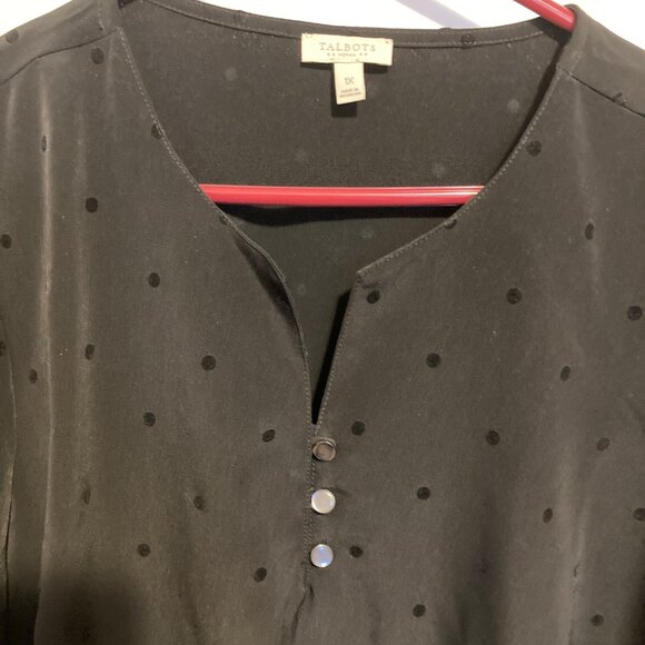 Black Talbots Woman Velvet Polka Dots Tunic Three Button, Size 1X - Picture 2 of 4
